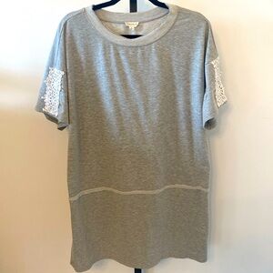Hem & Thread Womens T-Shirt Dress Gray White Appliqué Sleeve Casual Size Small